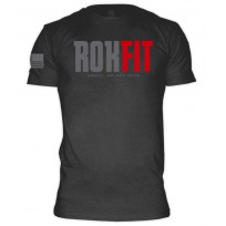 RokFit Logo Heather Grey with American Flag T-Shirt